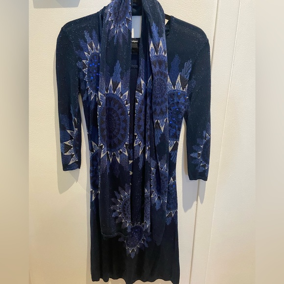 ✨Desigual Sparkly ✨knit dress with sequins& shiny threads+its scarf 🤩 - Picture 2 of 15
